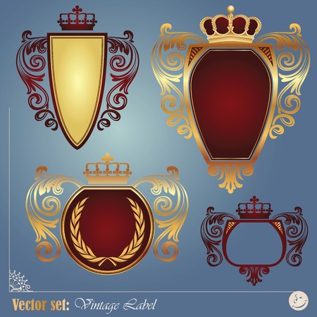 Gold-framed labels on different topics for decoration and designのイラスト素材