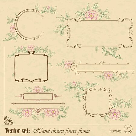 Vector set  Plants and flowers frame and elements for decoration and design のイラスト素材