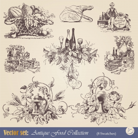 various Vintage-style illustrations  - food, wine and winemakingのイラスト素材