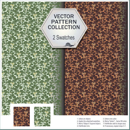 Vector pattern collection that includes 2 swatches from the leaves of the treeのイラスト素材
