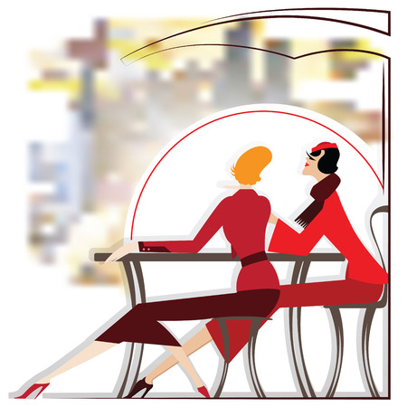 Vector illustration - Women are sitting in cafeのイラスト素材