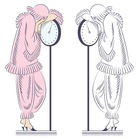 Vector illustration. Sad woman on the floor scales.のイラスト素材