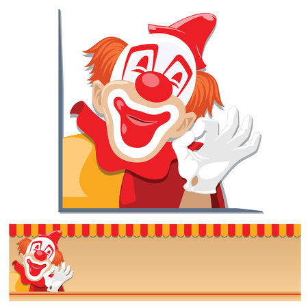 Vector illustration. Merry clown shows okay hand sign.のイラスト素材