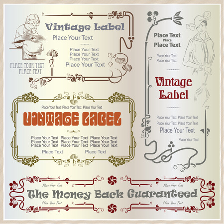 Vector vintage border style labels on different versions for decoration and designのイラスト素材