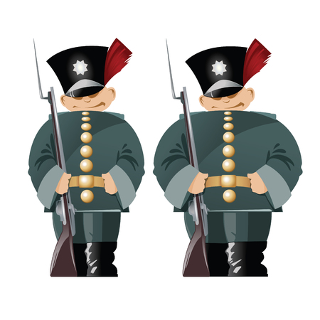Vector illustration. Funny soldiers in the old form.のイラスト素材
