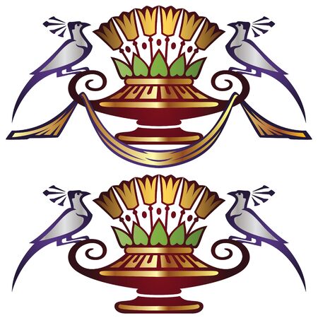 Stock vector - birds of paradise on vase with flowersのイラスト素材