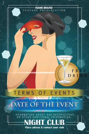 Vector template flyer advertising a nightclub shows parties and other entertainmentのイラスト素材