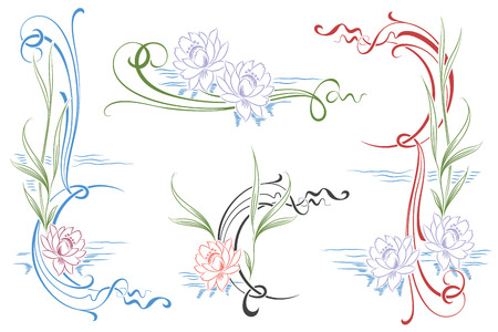 Vector set of vignettes of water lilies for your design worksのイラスト素材