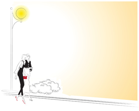 Vector illustration - Two girls walking along the street.のイラスト素材