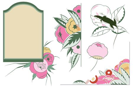 Vector set flower vignette  on different versions for decoration and designのイラスト素材
