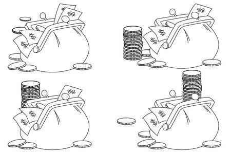 Vector stock illustration. Line graphic. Money in wallet.のイラスト素材