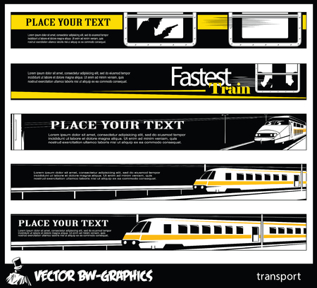 Black and white Vector banner. Railroad and train.のイラスト素材
