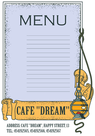 Stock illustration. Template cafe or restaurant menu. Lantern on the background of the ribbon.のイラスト素材