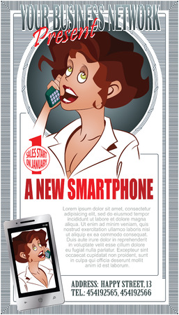 Vector Illustration. Funny girl talking on the phone.のイラスト素材