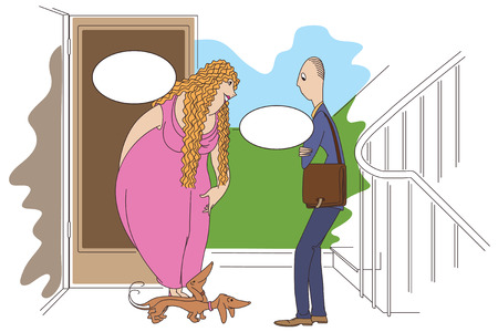 Stock illustration. Caricature on the relationship of man and woman.のイラスト素材