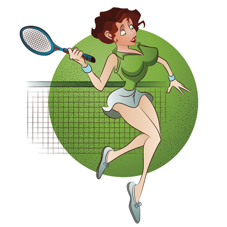 Vector Illustration. Template flyers. Beutiful girl playing tennis.のイラスト素材