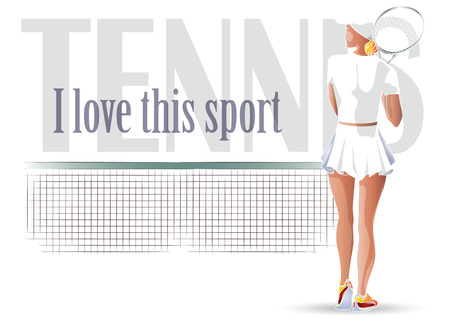 Vector Illustration. Template flyers. Beutiful girl playing tennis.のイラスト素材