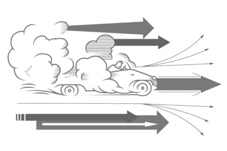 Stock illustration. Auto quickly riding in a cloud of dust. Quick start of business.のイラスト素材