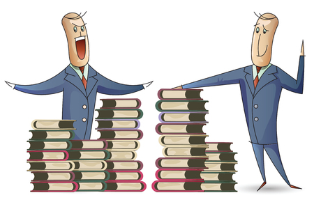 Stock illustration. A man named Bob and a stacks of books.のイラスト素材