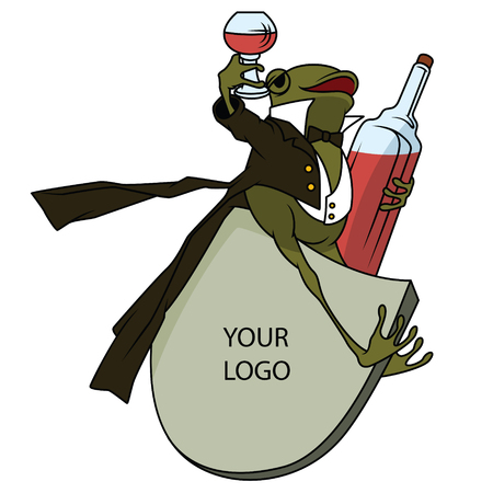 Stock illustration. Frog in a tuxedo, with a glass and bottle.のイラスト素材