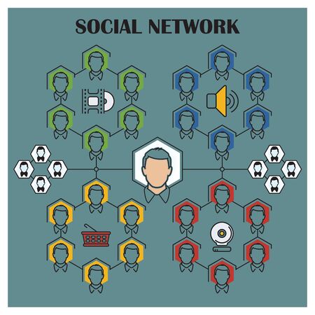 Stock illustration. Flat infographic. Social network.のイラスト素材