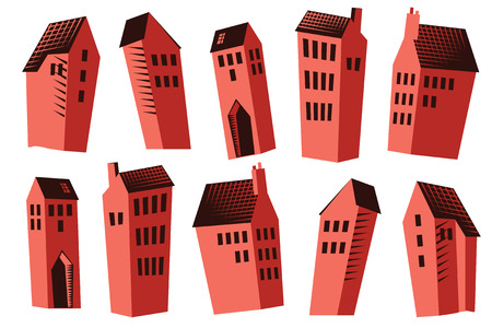 Stock illustration. A set of nice houses for design the project.のイラスト素材