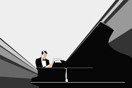 Template flyer. Pianist at the grand piano.のイラスト素材