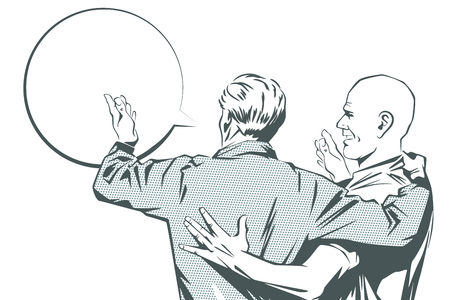 People in retro style pop art and vintage advertising. Two friends talking.のイラスト素材