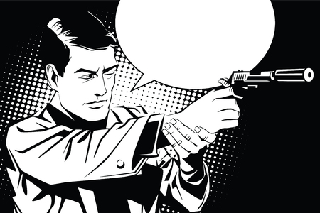 People in retro style pop art and vintage advertising. A man with a gun.のイラスト素材