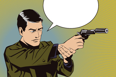 People in retro style pop art and vintage advertising. A man with a gun.のイラスト素材