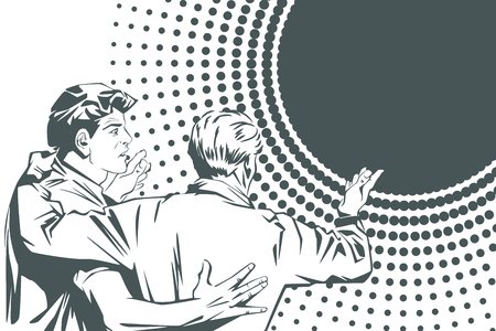 People in retro style pop art and vintage advertising. Two friends.のイラスト素材