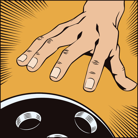 Stock illustration. Style of pop art and old comics. Hand with a bowling ballのイラスト素材