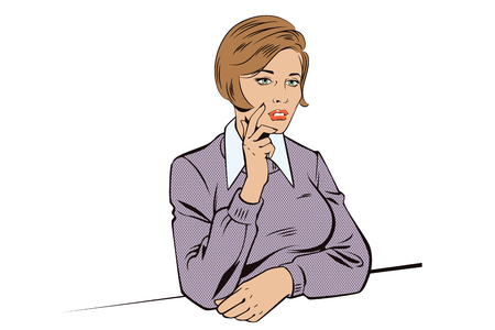 Stock illustration. People in retro style pop art and vintage advertising. The girl in front of a difficult choice.のイラスト素材