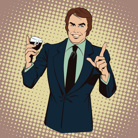 Stock illustration. People in retro style pop art and vintage advertising. Man offering drink alcohol.のイラスト素材