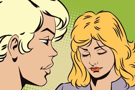 Stock illustration. People in retro style pop art and vintage advertising. Talking girls.のイラスト素材