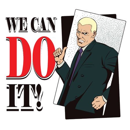 Stock illustration. People in retro style pop art and vintage advertising. Patriotic slogans. WE CAN DO ITのイラスト素材