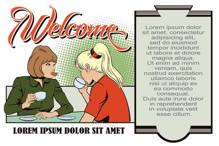 Stock illustration. People in retro style pop art and vintage advertising. Talking girls.のイラスト素材