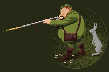 People in retro style pop art and vintage advertising. The hunter in an ambush. Advertising shooting club.の写真素材