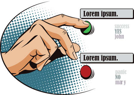 Stock illustration. Style of pop art and old comics. Finger presses the select button.のイラスト素材