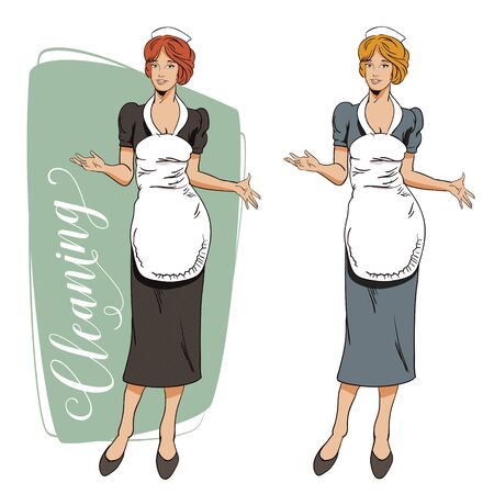 People in retro style pop art and vintage advertising. The girl from the cleaning service.のイラスト素材