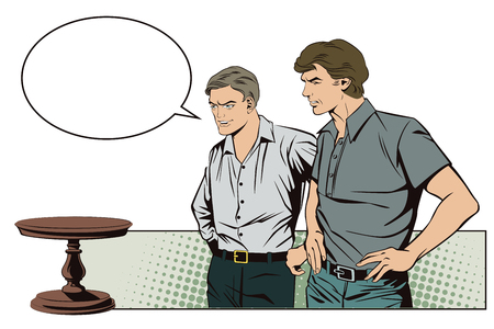 Stock illustration. People in retro style pop art and vintage advertising. Talking man.のイラスト素材