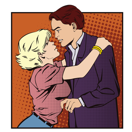 Stock illustration. People in retro style pop art and vintage advertising. Loving coupleのイラスト素材