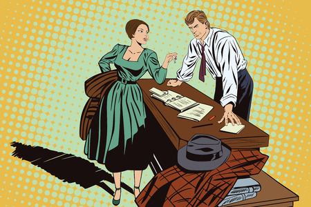 Stock illustration. People in retro style pop art and vintage advertising. Private detective and girl.のイラスト素材