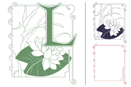 Template for Initial letter. Waterlily in frame.のイラスト素材