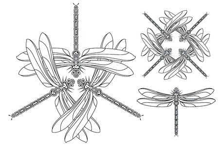 Stock illustration. Stylish abstract dragonfly and composition from dragonflies for tattoo and design.のイラスト素材