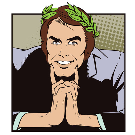 Stock illustration. People in retro style. Presentation template. Successful man in a laurel wreath.のイラスト素材