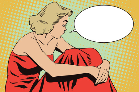 Stock illustration. People in retro style. Presentation template. Portrait of beautiful sad girl.のイラスト素材