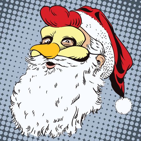 Stock illustration. People in retro style. Presentation template. Santa Claus in a rooster mask. Symbol of year. Horoscope 2017.のイラスト素材