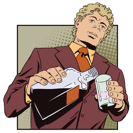 Stock illustration. People in retro style. Presentation template. An elegant man drinking whisky.のイラスト素材