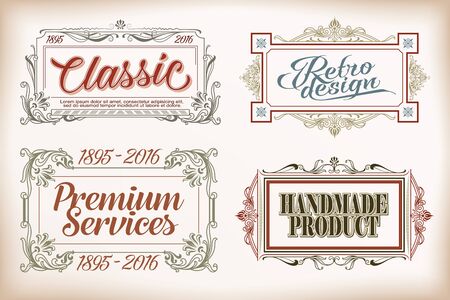 Vector flowers vintage labels on different versions for decoration and design.のイラスト素材